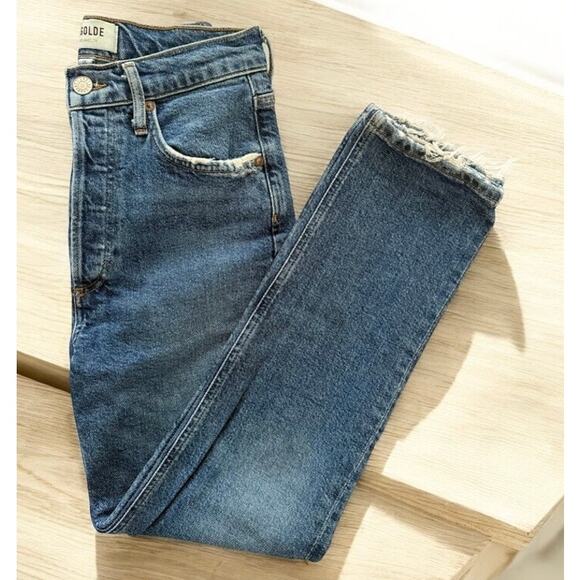 Agolde | Riley cropped dark wash denim with button fly jeans | size 25 - Picture 1 of 8
